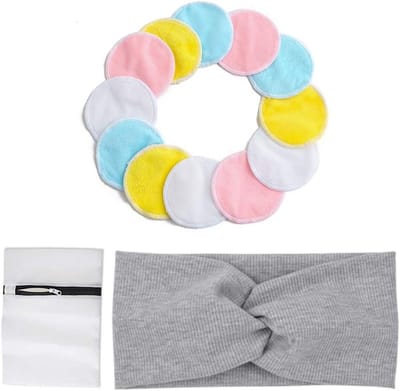 Herbruikbare Make-up Verwijder Pads - 12 Stuks, Zachte Katoenen Doekjes met Waszak voor Gezicht, Ogen en Lippen, Ideaal voor Mannen en Vrouwen