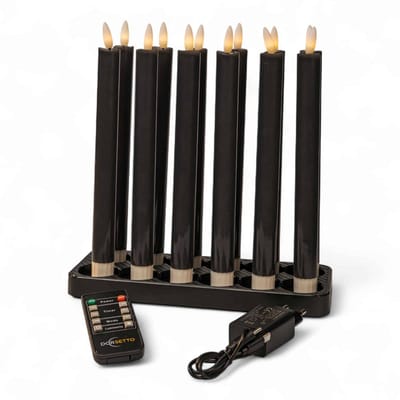 DORSETTO Led dinerkaarsen zwart, oplaadbaar, tot 400 uur brandduur, set van 12