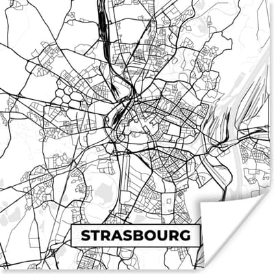 Poster Stadskaart - Strasbourg - Frankrijk - Kaart - Plattegrond - Zwart wit - 100x100 cm XXL