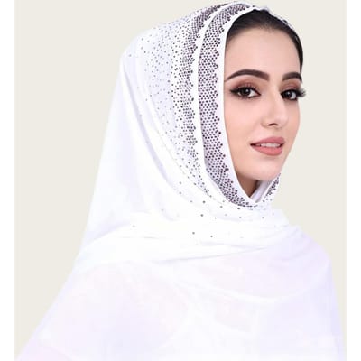 Nouveau Turban Musulman Instantané en Mousseline Couleur Unie Respirant Châle Froissé Islamique Foulard en Mousseline Couvrant Entièrement Strassé beige
