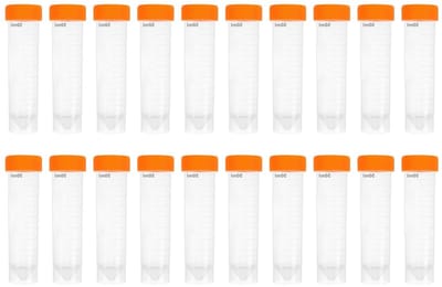 Set van 20 Transparante 50ml Proefbuizen met Oranje Deksel, Voor Chemische Experimenten en Laboratoriumgebruik