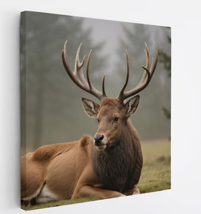 Saammp Canvas Schilderij - Liggend Hert - Natuur - Dieren - 20x20 - Foto op canvas - Wanddecoratie - Muurdecoratie Woonkamer - Slaapkamer decoratie - Canvas Print