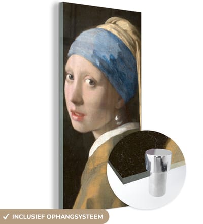 MuchoWow® Glasschilderij 20x40 cm - Schilderij acrylglas - Meisje met de Parel - Schilderij van Johannes Vermeer - Foto op glas - Schilderijen