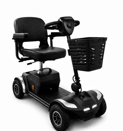 Scootmobiel Plaza Go Elite Max – Opvouwbare & Compacte 4-Wiel Scootmobiel met Luchtbanden, LED Verlichting & Mandje – Comfortabel, Lichtgewicht & Wendbaar – Demontabel in 5 Delen – 25Ah Loodzuur Accu - Bereik tot 24 km – Scootplaza Reis Scootmobiel
