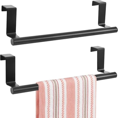 GELLDG 2-delige hangende handdoekstang voor de keuken - Geen boren nodig - 36 cm roestvrijstalen handdoekstang - Handdoekrek voor de badkamer - Handdoekhaken - Geschikt voor keuken, badkamer en bijkeuken - Zwart