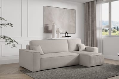 Hoekbank Carlos Beige - Hoeksalon Met Bed en Opbergruimte Corduroy Ribstof - Karl hoekzetel Universele lounge links of rechts