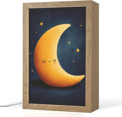 Nachtlampje 20x30 cm - Kinder lampje - Maan - Geel - Sterren - Gezichtje - Tafellamp kinderkamer - Slaapkamer lamp - Bedlamp kinderen - Kinderlampje stopcontact - Wandlamp babykamer - Nachtlampjes