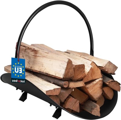 Brandhoutrek - Houtmand - Haardhout Opslag - Ergonomisch Hengsel - 48 x 37 cm - Zwart