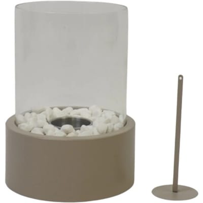 Housevitamin Bio-Ethanol Tafelhaard – Rond – Metaal/Glas – Taupe – 21x21x28 cm – Voor Binnen & Buiten – Sfeervolle Tafelhaard