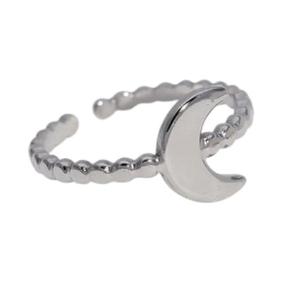 Aramat Jewels | Ringen | Damesring Verstelbaar – Open Ring met Maantje & Dots – One Size | Zilverkleur | |10mm | Staal | Volwassenen | Verkleurd niet