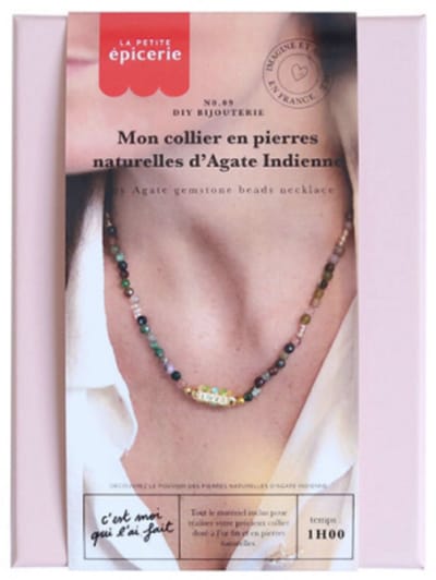 La Petite Epicerie DIY SIERADENKIT (MKMI) " MY NATURAL INDIAN AGATE STONE NECKLACE/MIJN NATUURLIJKE INDISCHE AGAATSTEEN KETTING" 110g H14.5xW11xL3.5cm | Creatieve | Hobbyset | sieraden | kinderen en volwassenen