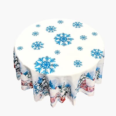 Kerst tafelkleed rond kerst tafelkleed wasbaar polyester sneeuwvlok tafelkleed Xmas tafelkleed kerstfeest tafelkleed (wit)