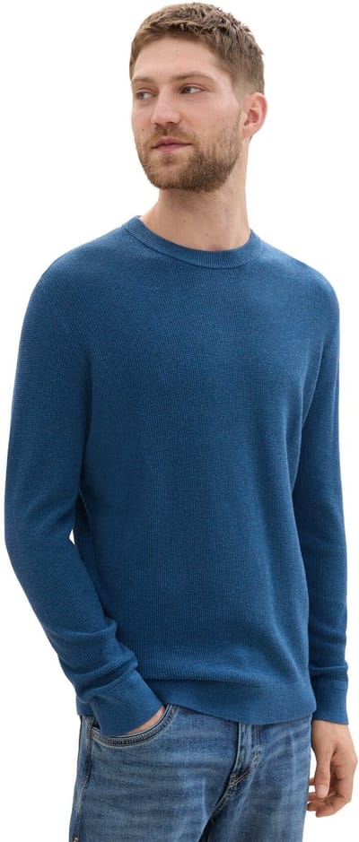 Tom Tailor - Gebreide trui van katoen - Maat XXXL - dark teal melange