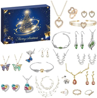 Adventskalender 2026 - adventskalenders meisjes sieraden - 24 dagen Kerstmis - verrassingscadeaus - met oorbellen - armband en mooie ketting voor dames - meisjes