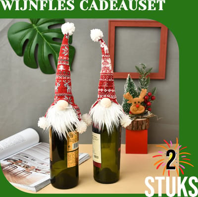 Allernieuwste.nl® Kerst Wijn Fles Hoes Zak Cadeauset - 2 Stuks - Allernieuwste.nl® Decoratieve Verpakking voor Wijn en Cadeaus Set