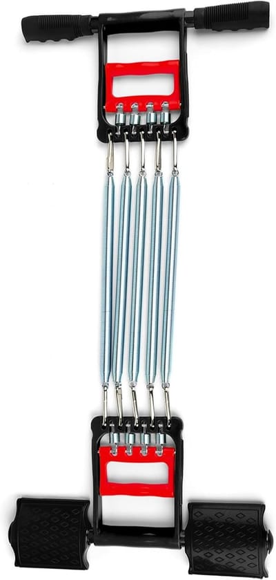 Veerarm Borstexpander - Spiertrainer Handgreep - Thuiskantoor Fitness - 3-in-1 Trainingsapparaat - 70x34cm - Zwart Rood