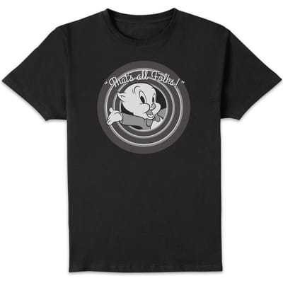 Looney Tunes Porky Pig Circle Logo T-shirt - Zwart - 3XL