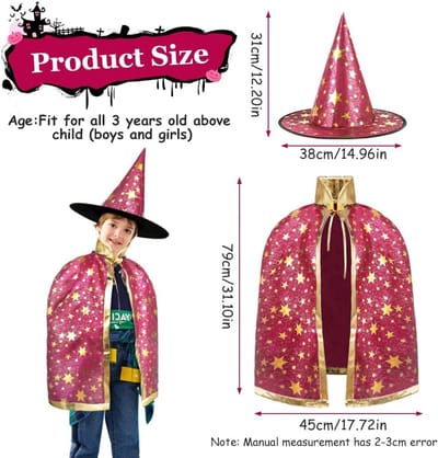 Toverachtige Cape voor Kinderen - Heksencostuum met Hoed en Sterrenpatroon voor Halloween Feestjes en Kostuumaccessoires