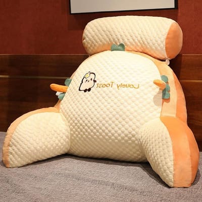 Cuddle Pillow for Adults Comfortable Reading Cushion with Arms Soft Bed Chair Gaming Pillow Detachable Back Support Pillow for Bed Sofa Chair,Lovely Toast-70×50×30cm