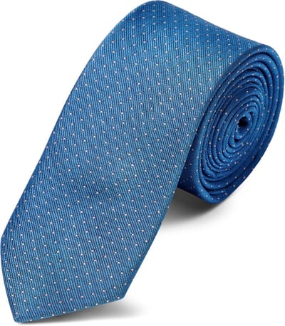 Blauwe 6 cm Brede Zijden Stropdas met Polkadotmotief