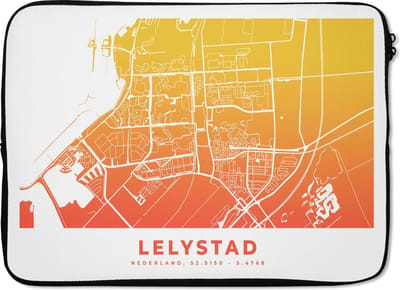 Laptophoes 13 inch - Stadskaart - Lelystad - Oranje - Nederland - Laptop sleeve - Binnenmaat 32x22,5 cm - Zwarte achterkant