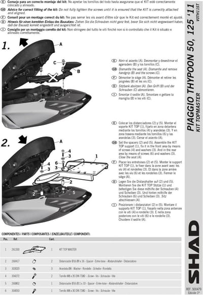 Support top case Shad TOP MASTER pour scooter Piaggio 50 Typhoon 2011 à 2021 V0TH11ST Neuf