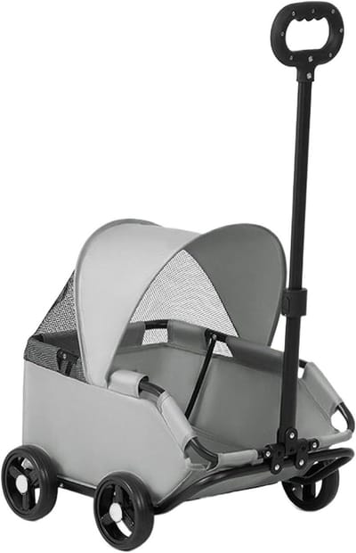 Opvouwbare Huisdierwagen - Draagbare Hondenwagen - Comfortabel Reizen - Lichtgewicht Frame - Tot 7 kg - Grijs