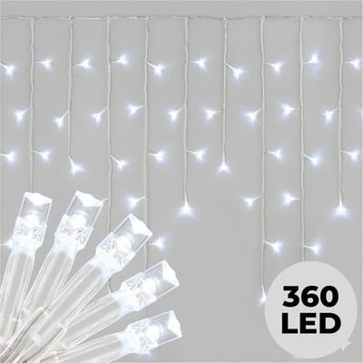 Lomera Ijspegel Verlichting - Kerstverlichting Buiten - 360 LED - Transparant Snoer - Koel Wit - 12 Meter Lengte - Ip44 - 8 Lichtfuncties - Met Timer - Met Geheugen - Verbruik 6W - Geschikt voor Buiten - Lichtgordijn - LED Verlichting