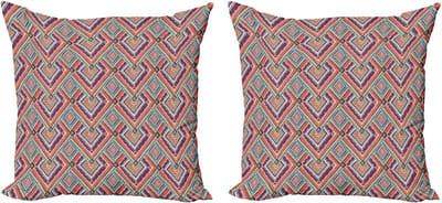 ABAKUHAUS Etnische decoratieve kussenhoes, 2 stuks, kleurrijk ruitpatroon, modern accent, dubbelzijdige digitale print, 40x40 cm, meerkleurig