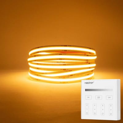 LED Strip COB - 5 Meter - Complete Set - 2700k - Warm Wit - 24V - 480LED/m - Met Draadloze Mi-Light(MiBoxer) Touch Wandbediening(Wit)