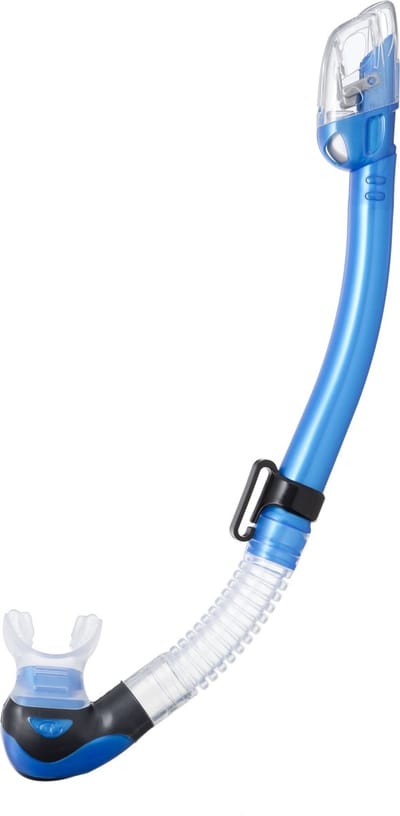 TUSA Hyperdry Elite II – Premium snorkel met droogtop systeem en hypoallergene siliconen mondstuk – Lichtblauw/Transparant – SP0101 FB