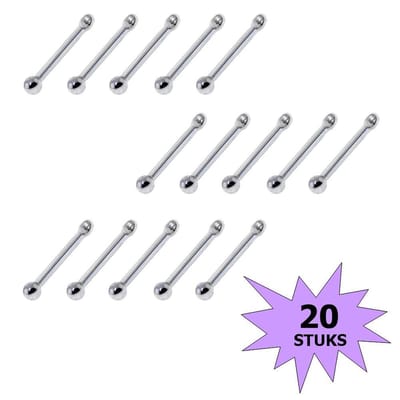 Fako Bijoux® - Neuspiercing - Stud - Staafje RVS - Staal - 2mm - Zilverkleurig - 20 Stuks