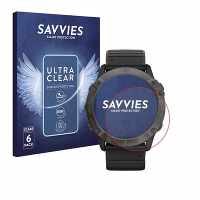 Savvies - Screenprotector voor Garmin Fenix 6X Pro Solar - Folie Beschermfolie transparant 6 Stuks
