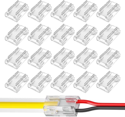 Pack van 20 LED Strip Connectors - 2 Pin, 10 mm, Transparante Hoekconnector voor SMD COB LED Strips, Mini Kabelverbinder, L-vormige Connector voor Verlichting