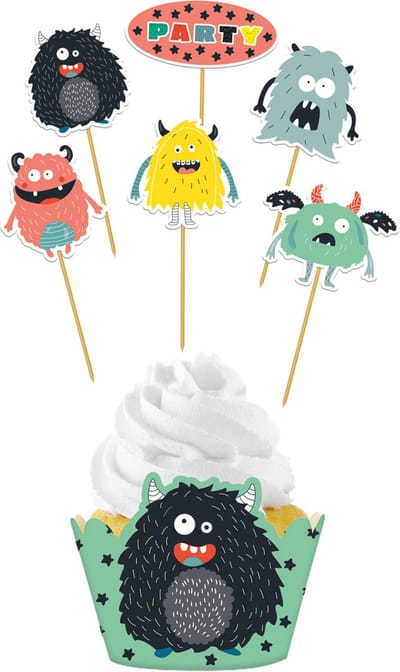 Folat - Cupcake decoratie set monster - 6 stuks