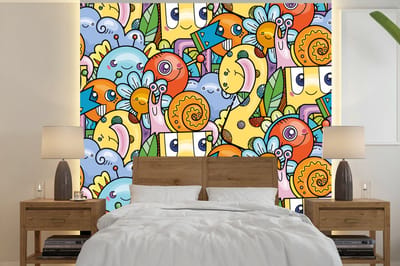 Behang - Fotobehang Design - Dieren - Bloemen - Grappig - Jongen - Meisje - Breedte 240 cm x hoogte 240 cm