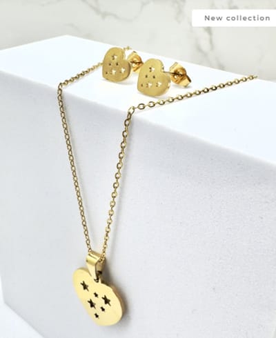 sieraden set - ketting met oorbellen - kleur goud - oorstekers met hartje - ketting met hanger hart - RVS - stainless steel en nikkelfree - cadeau - kerst kado - mam - moeder - waterproof - nieuwe collectie - geschenkset