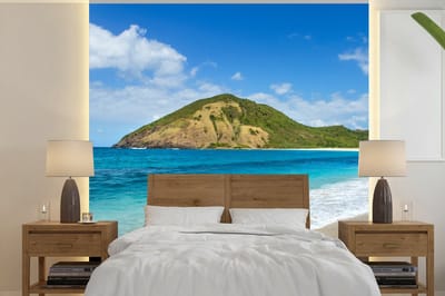 Behang - Fotobehang Zee - Tropisch - Strand - Planten - Breedte 260 cm x hoogte 260 cm