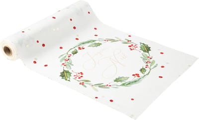 ARTYFETES - Tafelkleed Vrolijk Kerstfeest traditioneel chic 28cm x 3m in wit fluweel