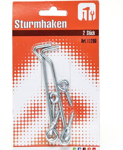 Stormhaken - 2x stuks - windhaken - metaal - 9,5 cm - deurhaken / raamhaken / luikhaken