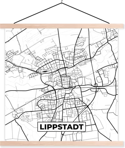 Posterhanger incl. Poster 40x40 cm - Schoolplaat - Plattegrond - Lippstadt - Kaart - Stadskaart - Textielposter - Blanke latten - Stadskaart