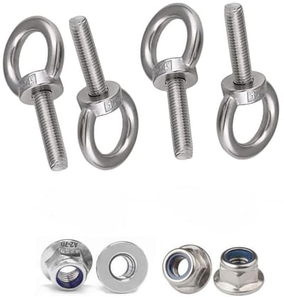 4 sets M3 oogbouten oogschroeven met zeshoekige flenssluitmoeren, schroefdraaddiameter 3 mm, ringbouten van roestvrij staal 304 (M3 x 15 mm)
