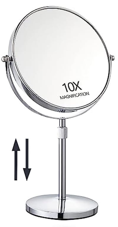 Hoogte verstelbare 17 inch make-upspiegel met 10X vergroting en 360° draaibare functionaliteit