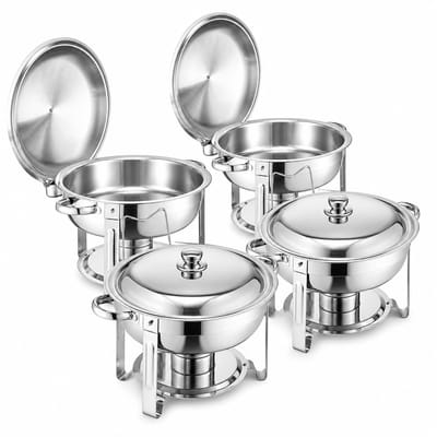 Velmio Buffetwarmer Set - Voedsel Warmhoudbakken - 4 Pack - Chafing dish - Buffetbak - Excl Brandstof - Roestvrijstaal - Zilver