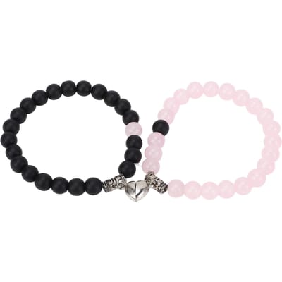 1 Paire Bracelets Couple Alliage Perles de Verre Connexion Cœur Assorti Bracelet Perlé white
