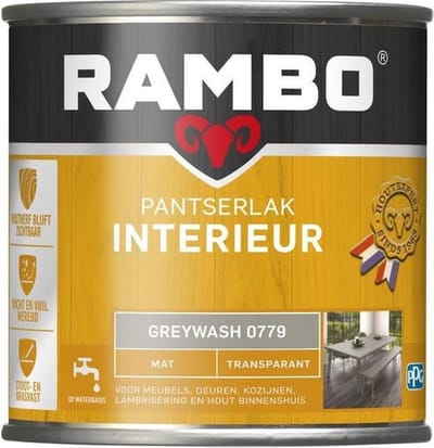 Rambo Pantserlak Interieur - Transparant Mat - Houtnerf Zichtbaar - Greywash - 1.25L
