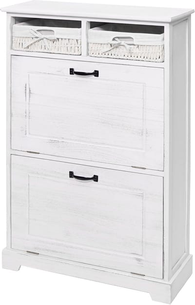 Schoenenrek MCW-H19, schoenenkast schoenenrek schoenenrek, massief hout shabby look mandlade 100x60x24cm ~ wit