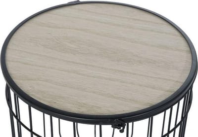 ITEM Bijzettafels - 2x stuks - rond - zwart metaal - hout - 40/42 cm