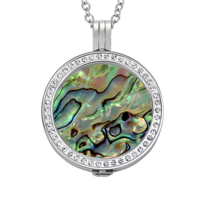 Quiges - Munthouder met Ketting en Munt 33mm Schelp Multi Groen - RVS Zilverkleurig met Zirkonia - ERHS106