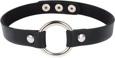 Verstelbare Faux Leren Kraag met O-Ring en Ketting in Gothic Stijl - Zwart Korte Ronde Halsketting met Nieten voor Feestjes en Cadeaus